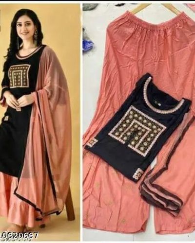 Women's Premium 3-Piece Set Kurti Ghaghra Dupatta Embroidery Work