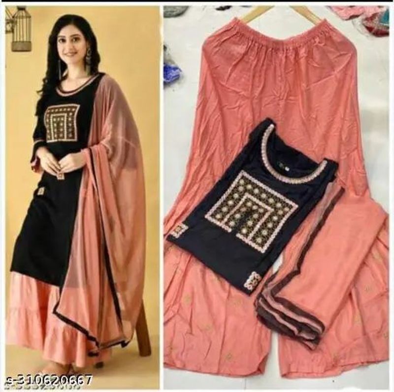 Women's Premium 3-Piece Set Kurti Ghaghra Dupatta Embroidery Work