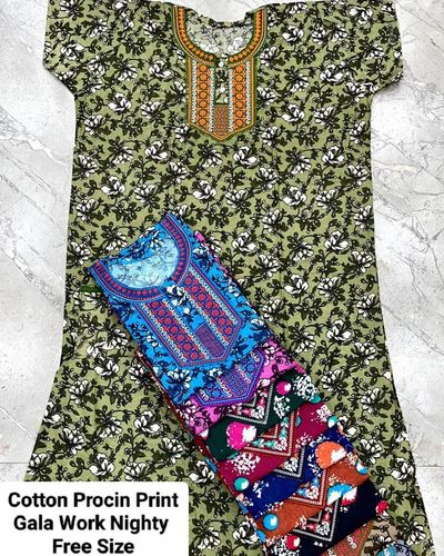 Cotton Procin Print Gala Work Nighty