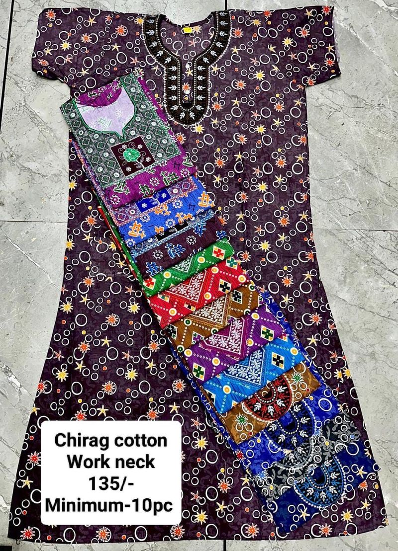 Chirag Cotton Work Neck Nighty