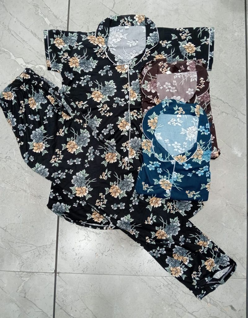 Night Suit with Button Down Collar