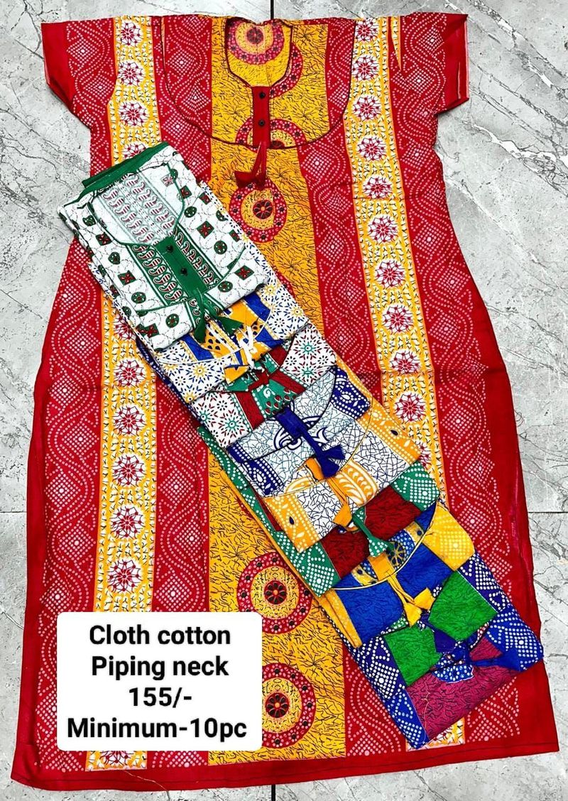 Cloth Cotton Piping Neck Nighty
