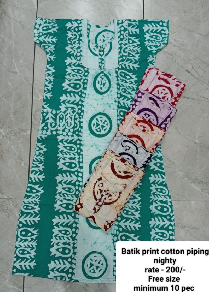 Batik Print Cotton ̦Piping Nighty