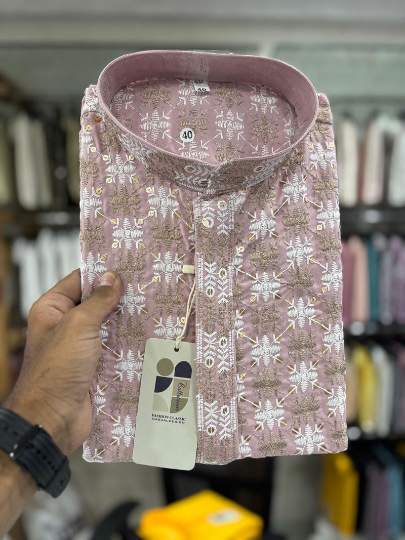 Matte Golden Sequence Work Kurta