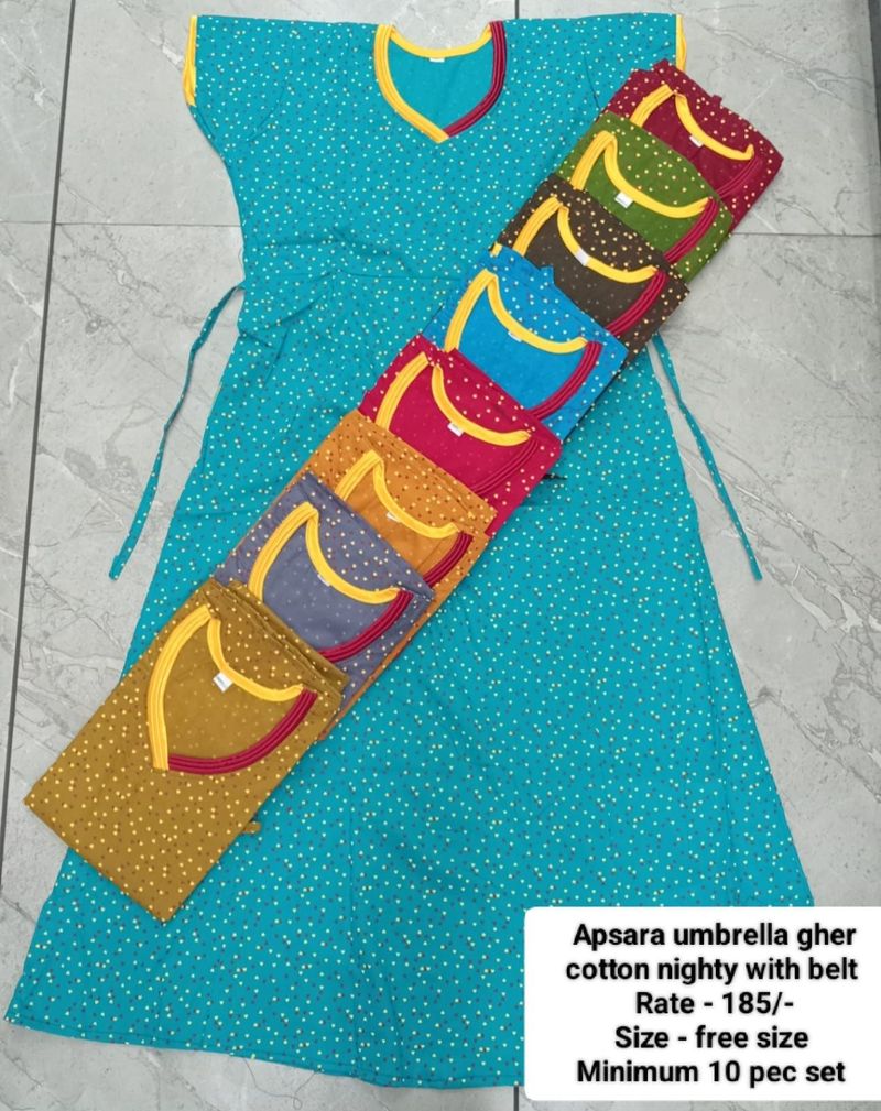 Apsara Umbrella Gher Cotton Nighty With Belt