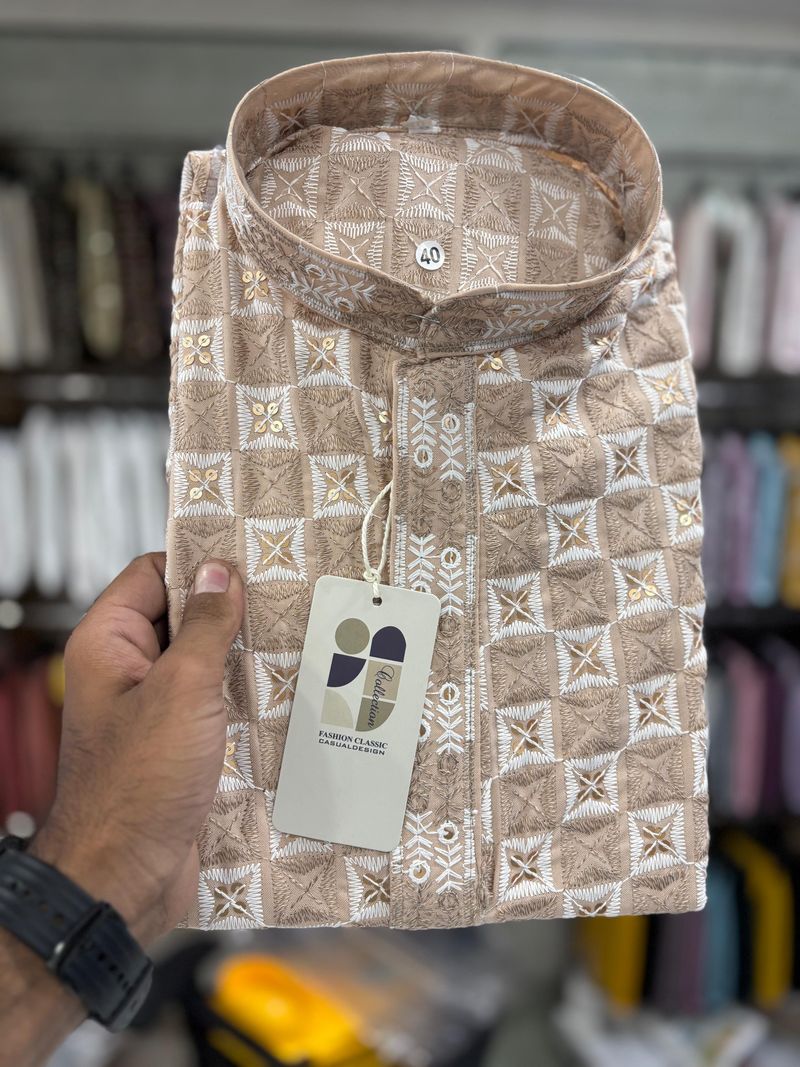 Matte Golden Sequence Work Kurta