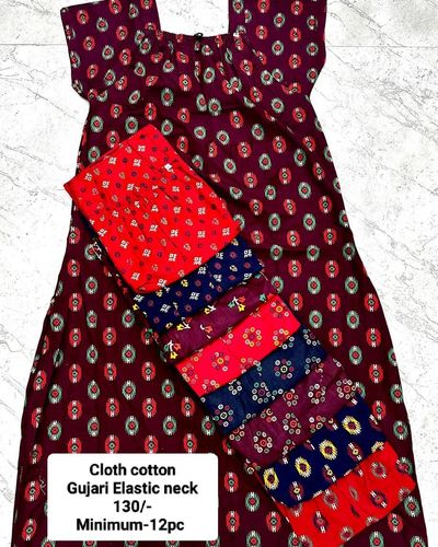 Cloth Cotton Gujari Elastic Neck Nighty