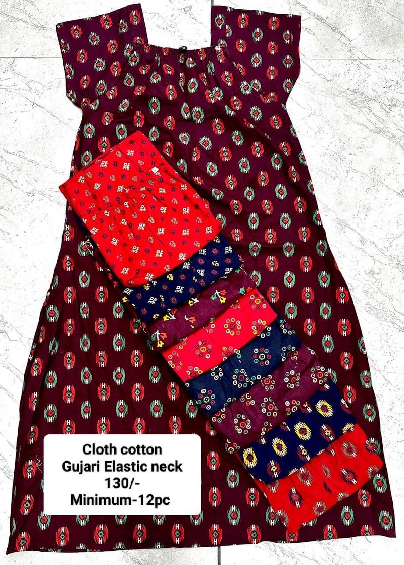 Cloth Cotton Gujari Elastic Neck Nighty