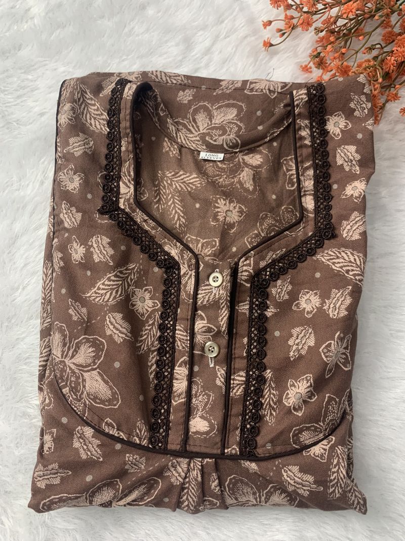 Alpine GPO Lace Full Sleeve Nighty With Side Pocket