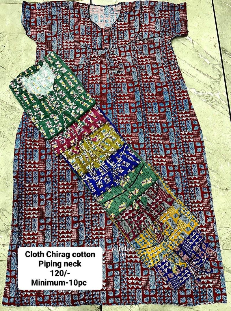 Cloth Chirag Cotton Piping Neck Nighty