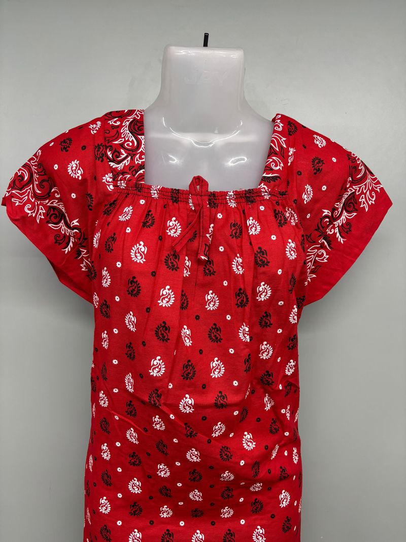 Cotton Carola Print Elastic Neck Nighty
