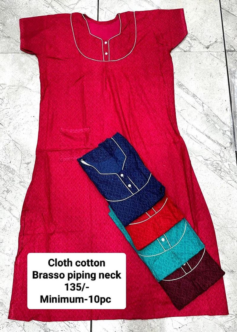 Cloth Cotton Brasso Piping Neck Nighty