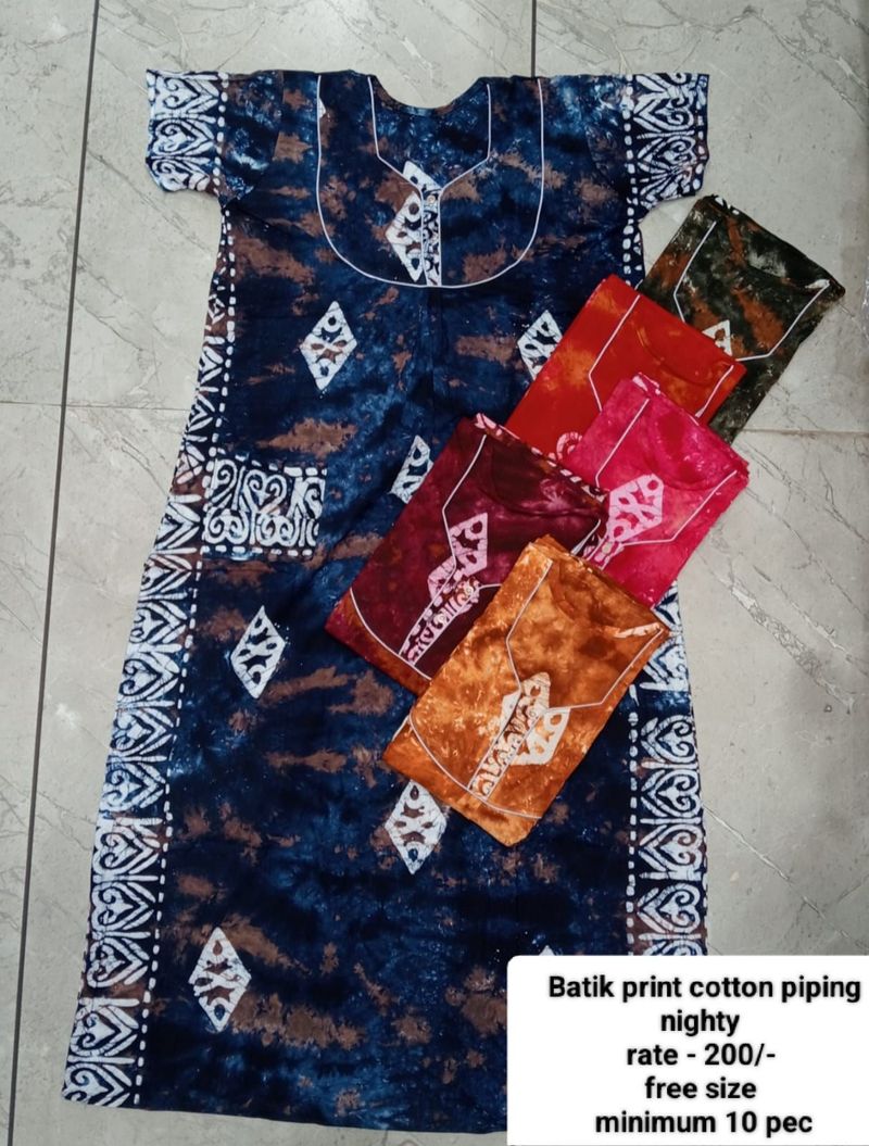 Batik Print Cotton Piping Nighty