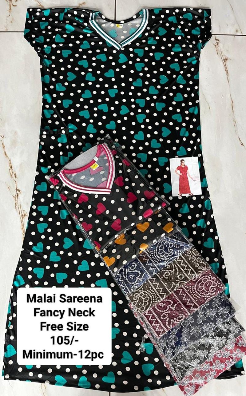 Malai Sareena Fancy Neck Nighty