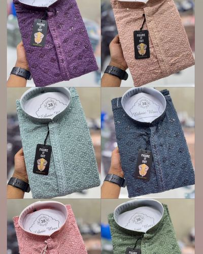 Men's Kurta Heavy Rayon Full Work Hidden Button